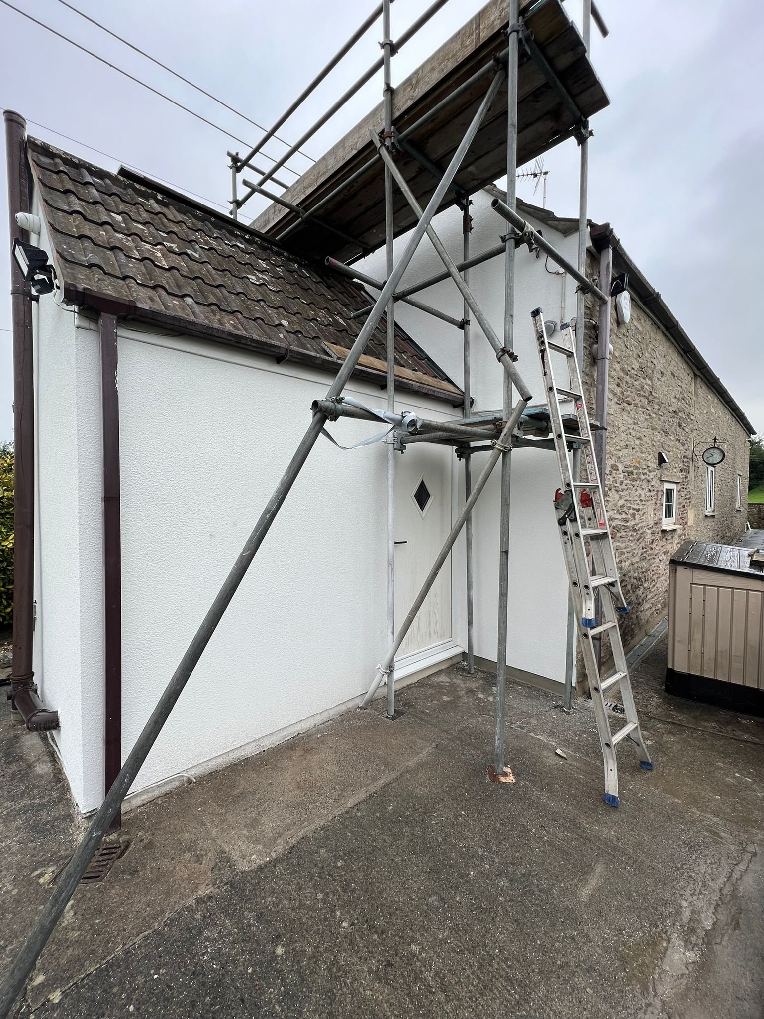 Exterior rendering work with scaffolding by Bristol plastering specialist